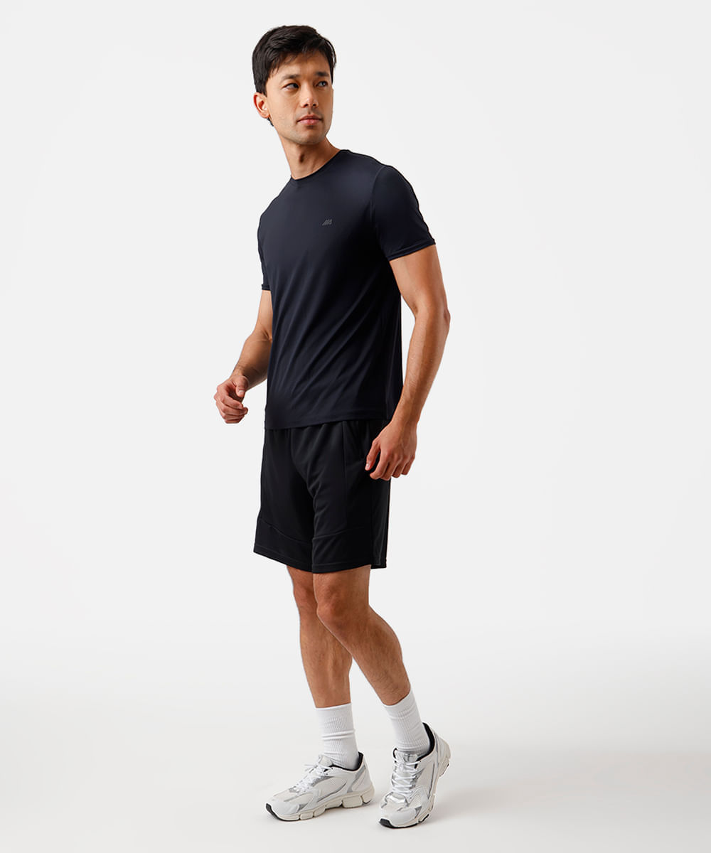 camiseta esportiva masculina de poliamida manga curta preta