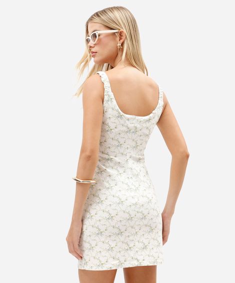 vestido curto feminino de sarja com fenda floral off white