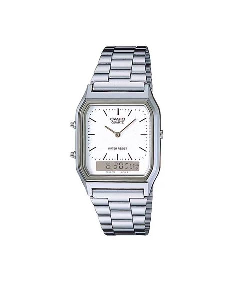 relógio masculino casio analógico digital aq 230a 7dmq prateado