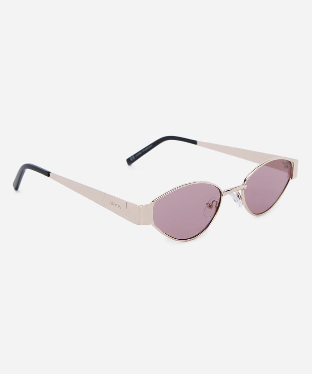 óculos de sol feminino oval de metal triton dourado