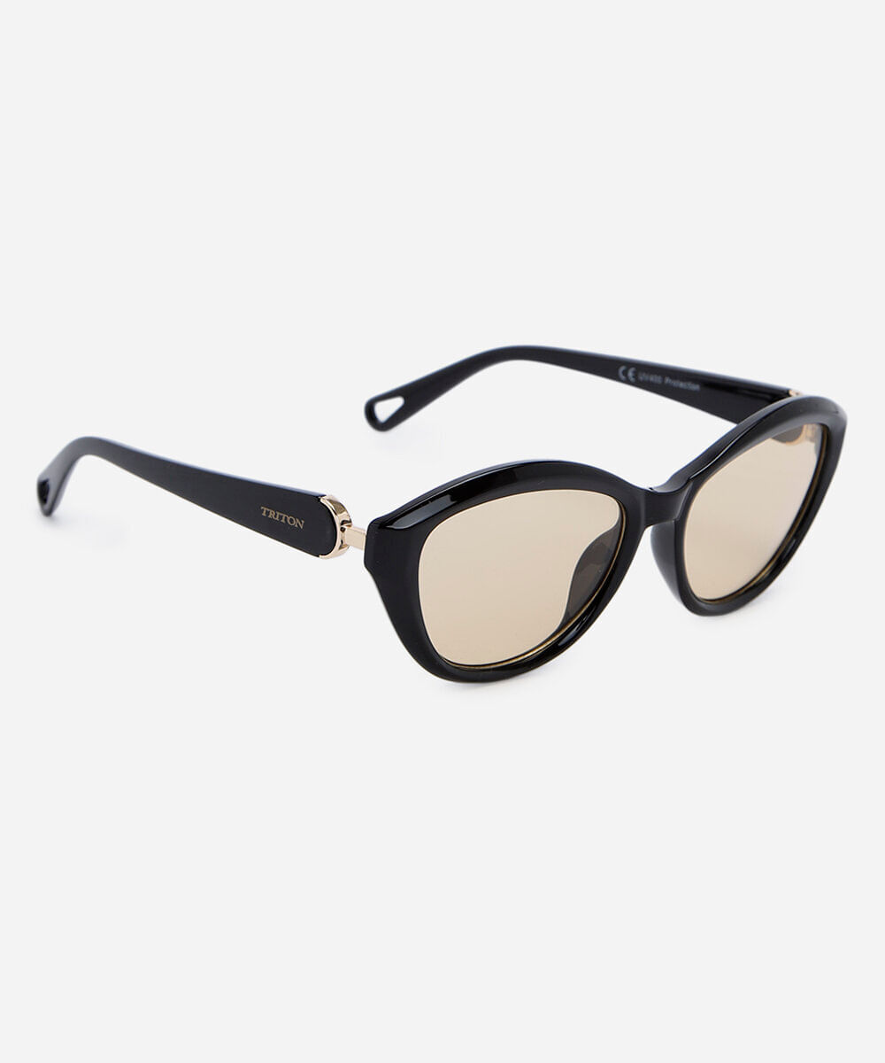 óculos de sol feminino oval de acetato triton preto