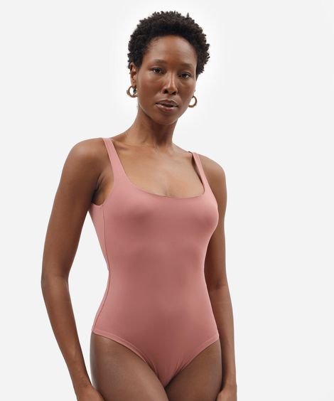 body feminina alça media em poliamida rosa