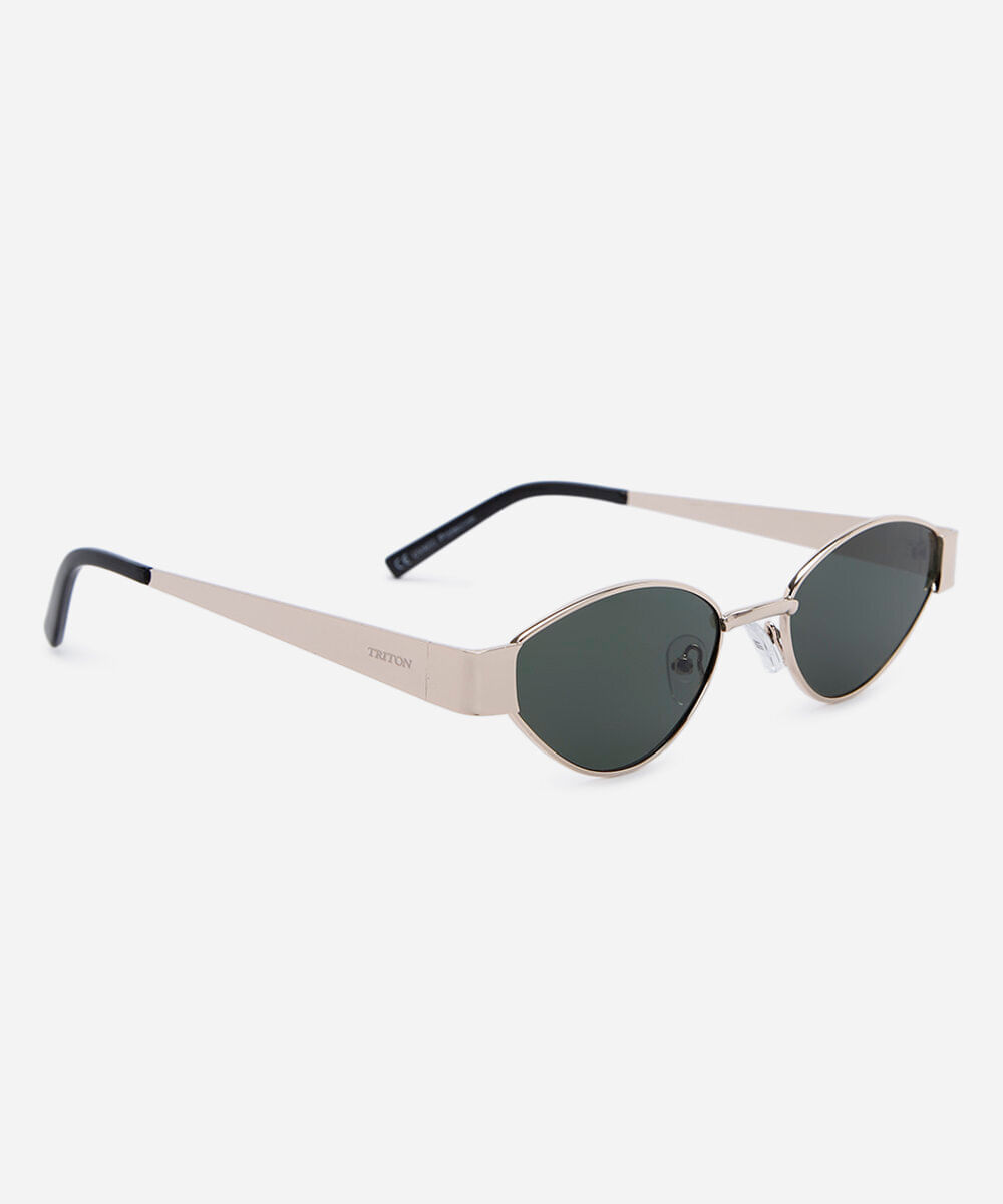 óculos de sol feminino oval de metal triton dourado