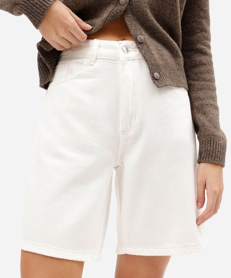 bermuda feminina de sarja cintura alta texturizada off white