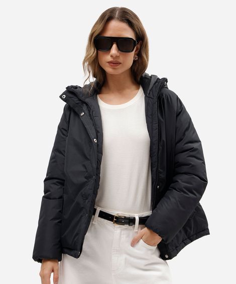 jaqueta puffer feminina com capuz preta