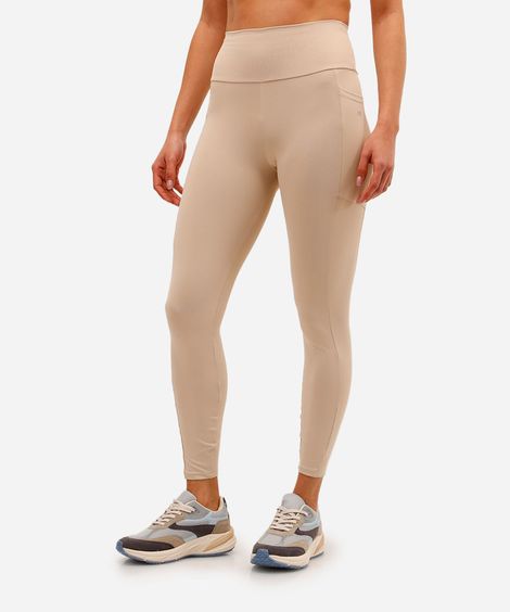 calça legging cintura alta com bolso esportiva bege