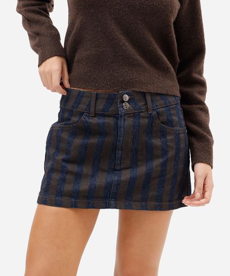 minissaia feminina jeans listrada cintura baixa azul