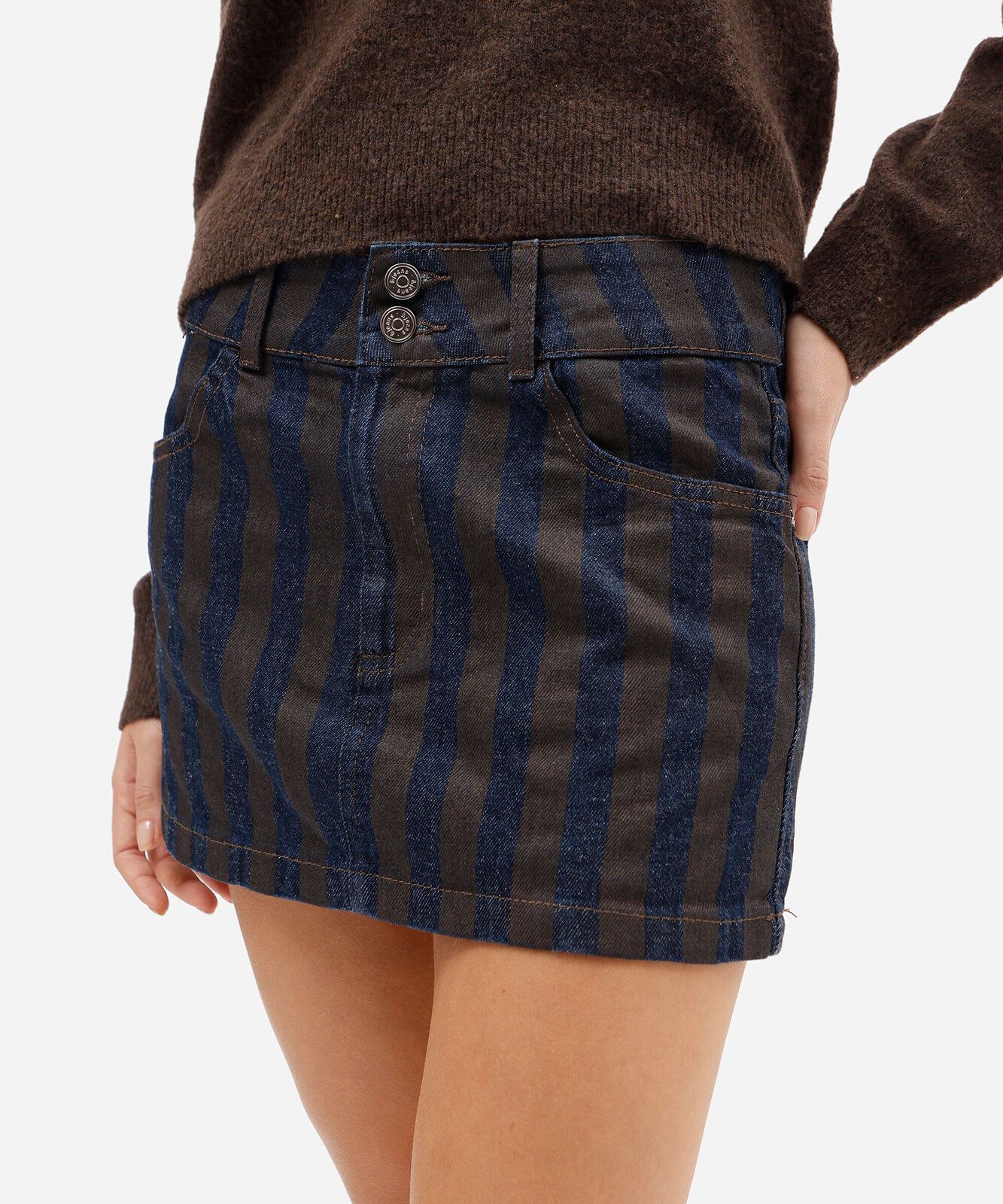 minissaia feminina jeans listrada cintura baixa azul