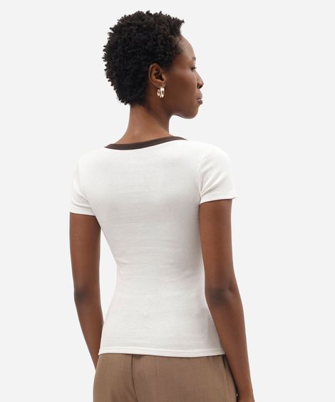 blusa feminina de algodão decote redondo manga curta off white