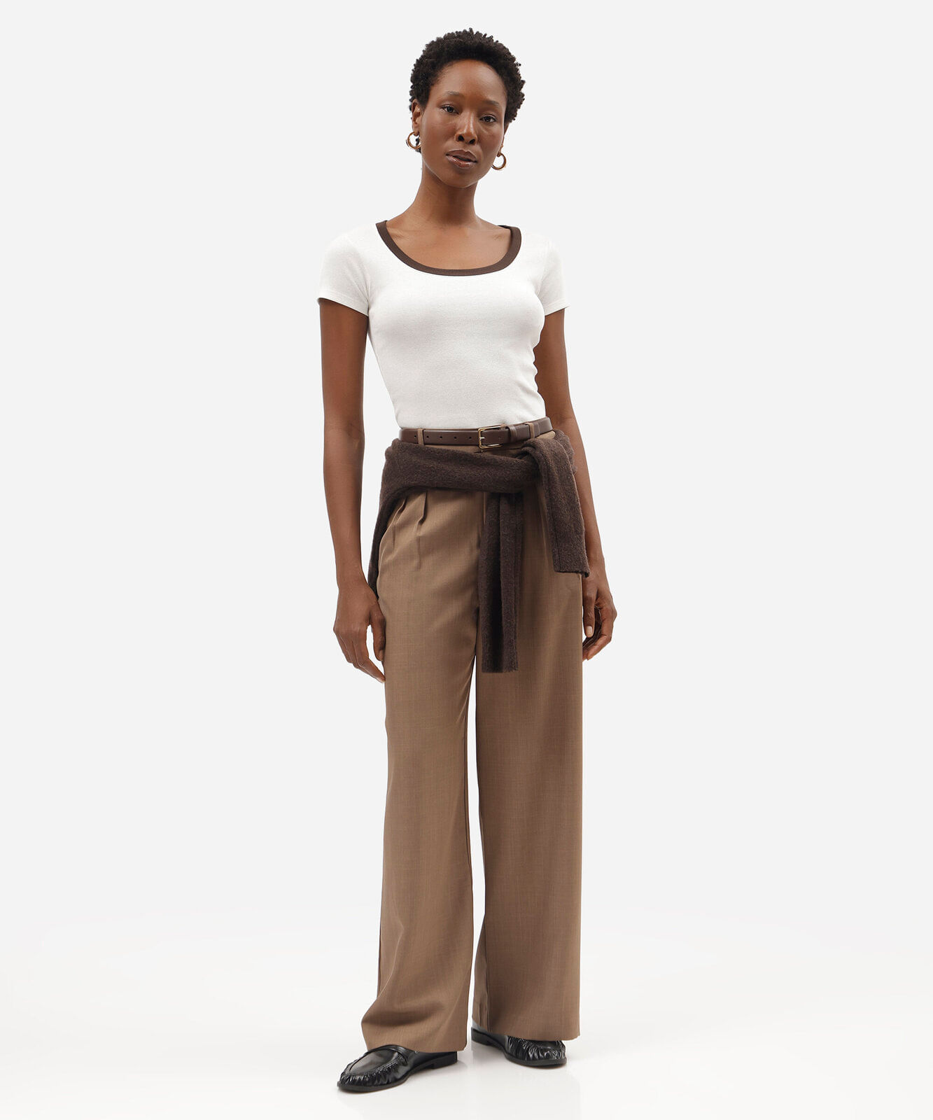 blusa feminina de algodão decote redondo manga curta off white