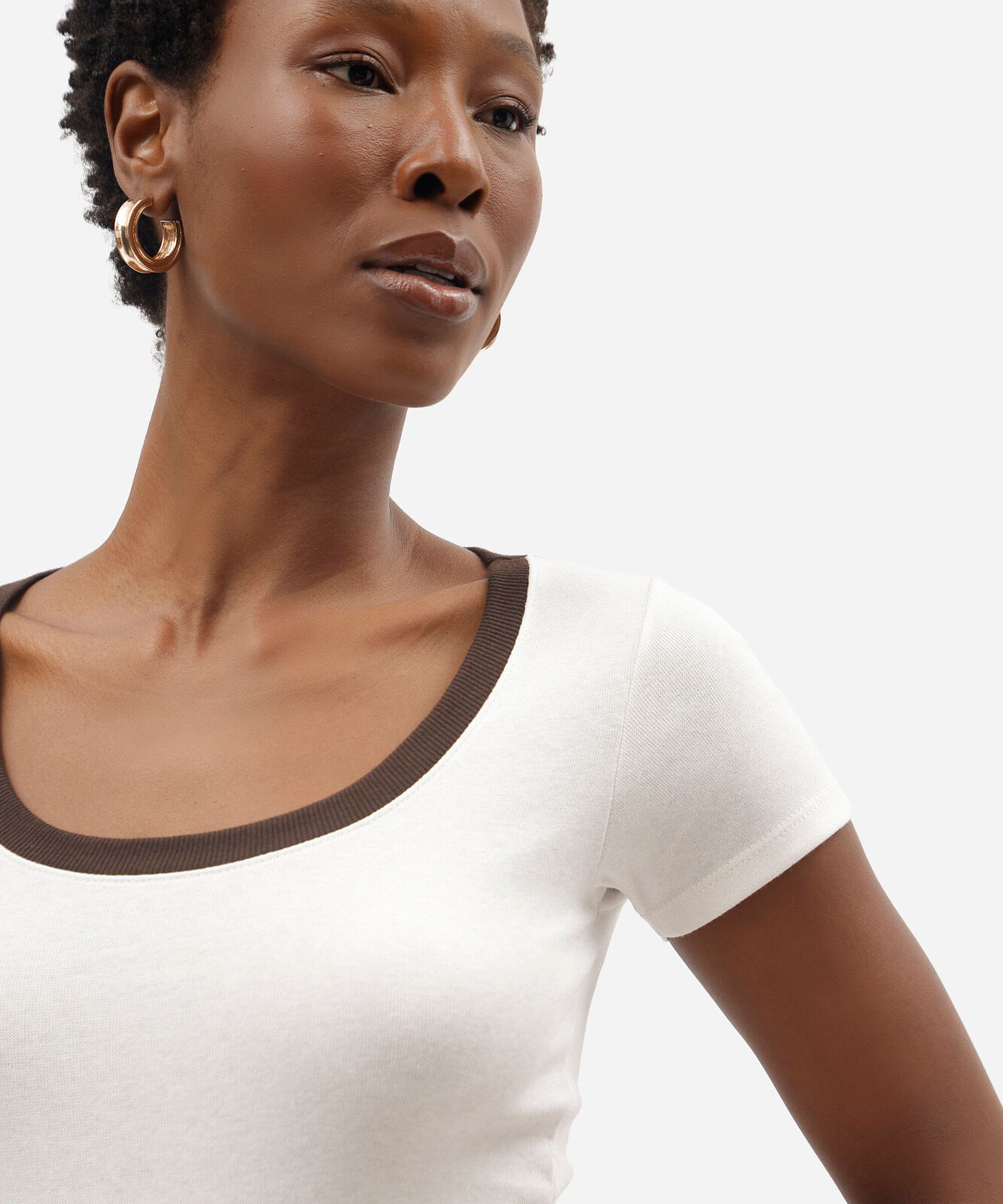 blusa feminina de algodão decote redondo manga curta off white
