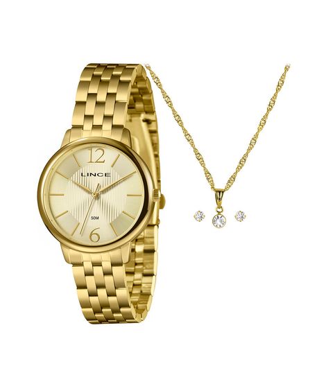 kit relógio feminino lince analógico lrgh015l36 k0loc2kx dourado