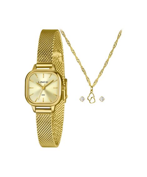 kit relógio feminino lince analógico lqgm083l23 k0lrc1kx dourado
