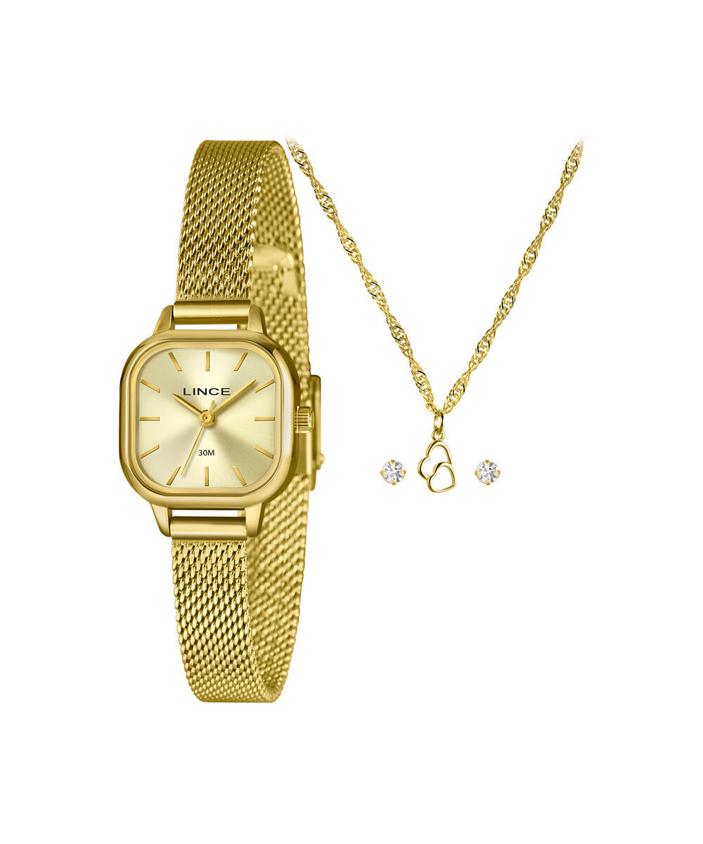 kit relógio feminino lince analógico lqgm083l23 k0lrc1kx dourado
