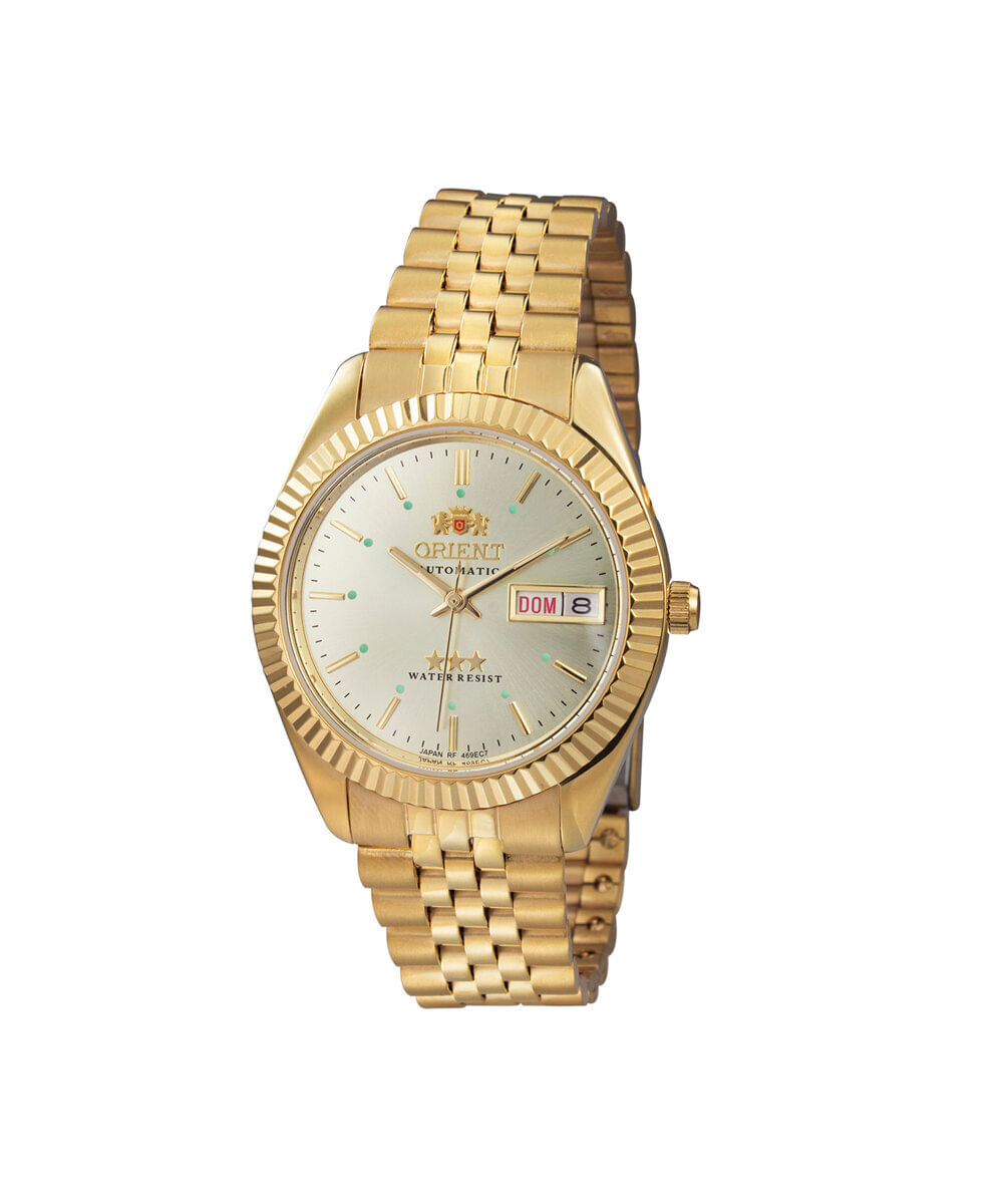 relógio masculino orient analógico calendário 469ec7nh c1kx dourado
