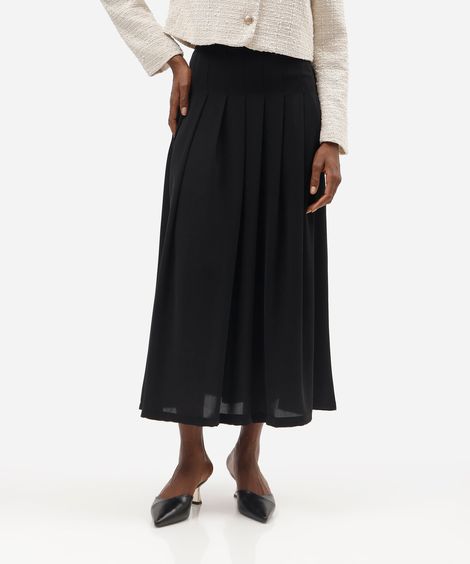 saia midi feminina com pregas preta