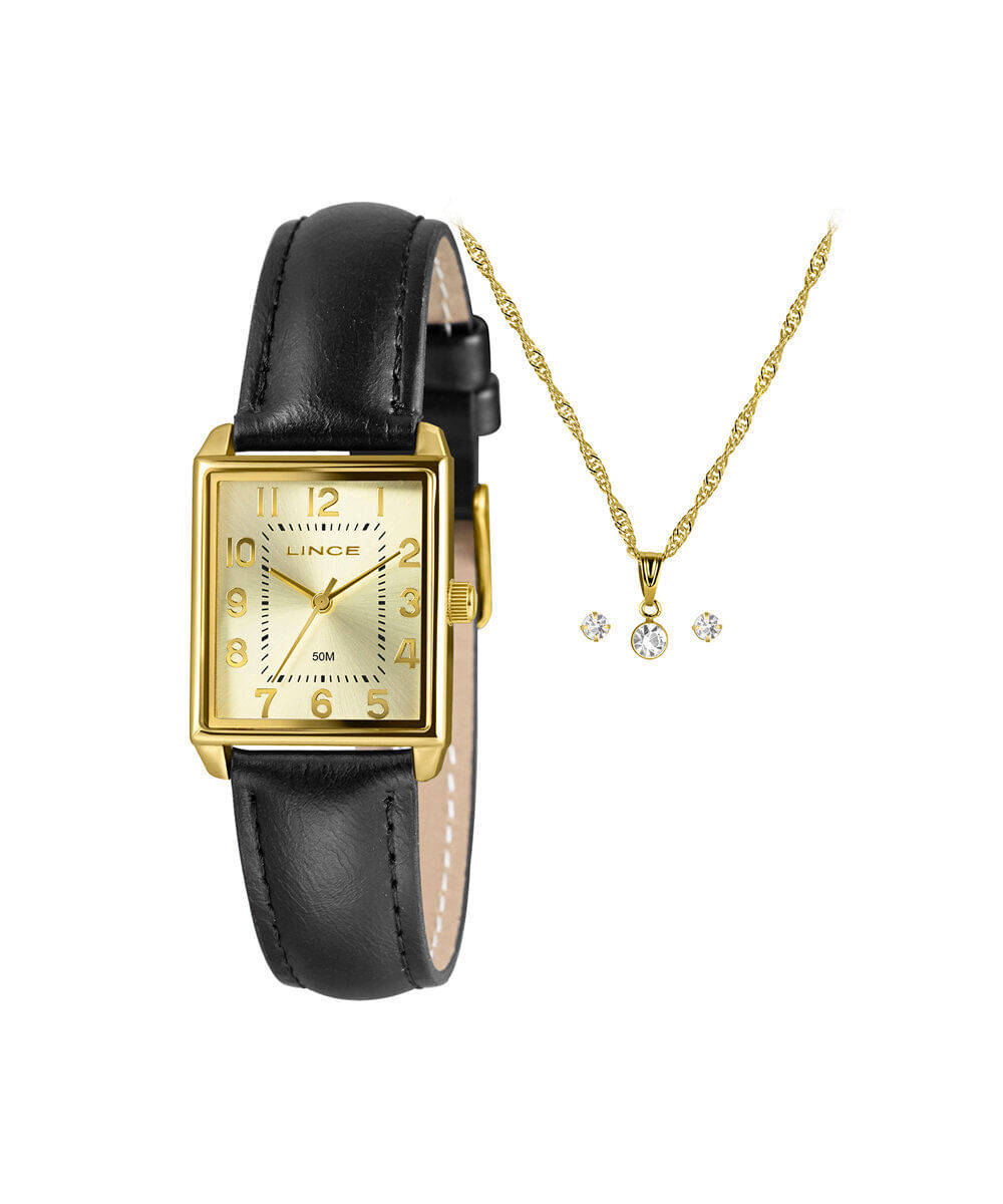 kit relógio feminino lince analógico lqc4823l25 ka8uc2px dourado