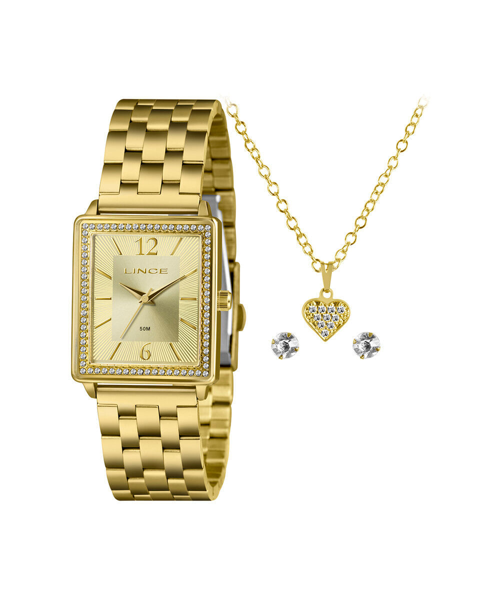 kit relógio feminino lince analógico lqg4810l28 kbpmc2kx dourado