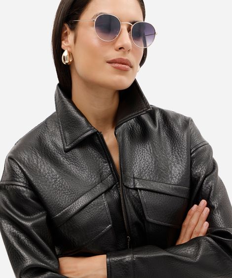 óculos de sol feminino redondo de metal triton dourado