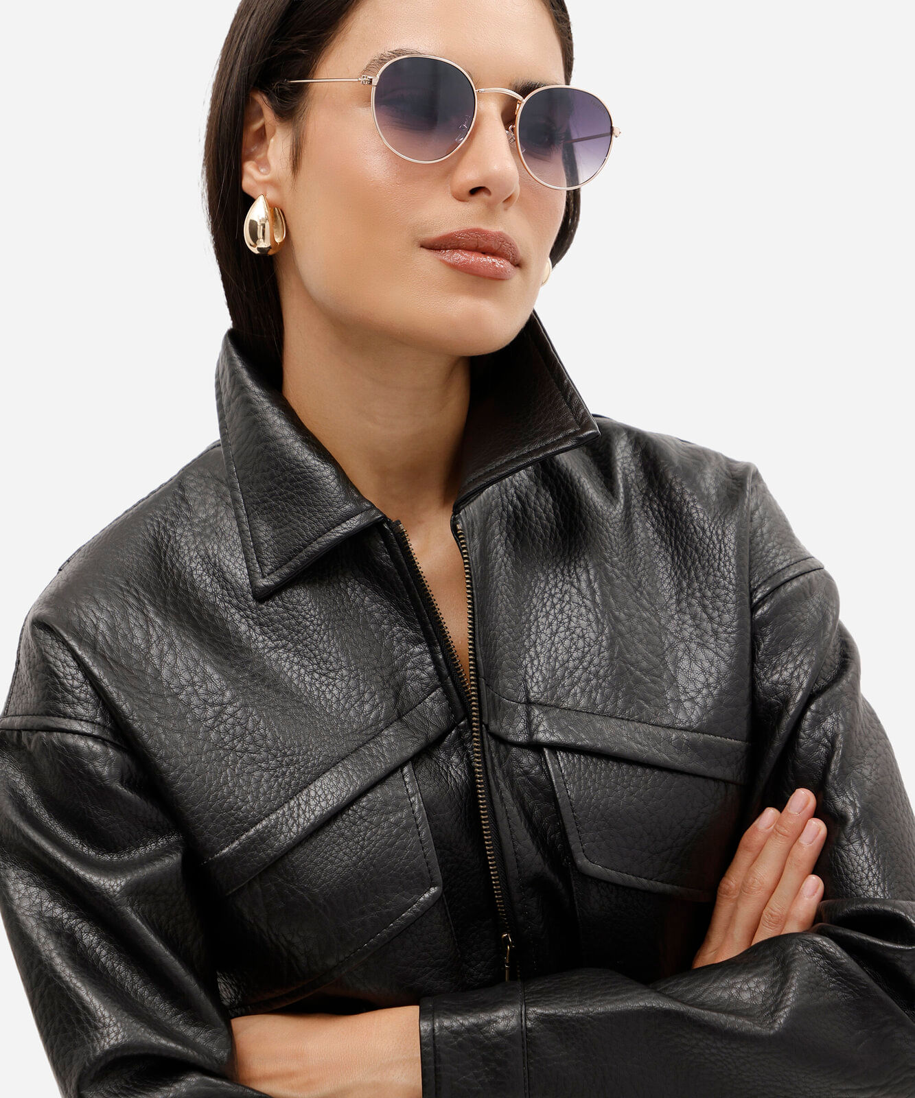 óculos de sol feminino redondo de metal triton dourado