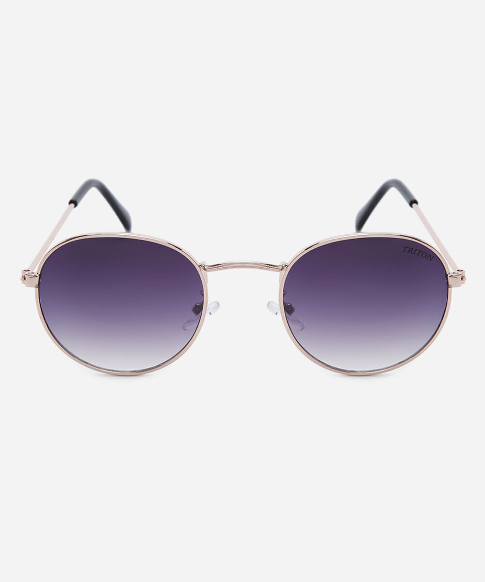 óculos de sol feminino redondo de metal triton dourado
