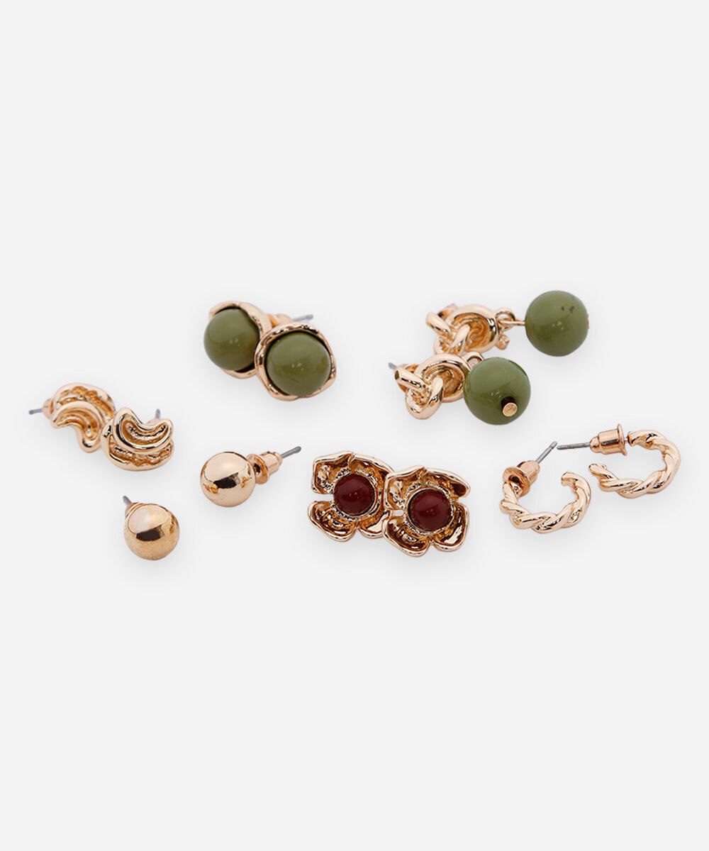 kit de 6 brincos dourado