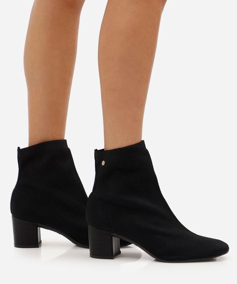 bota knit feminina cano curto e salto bloco preto