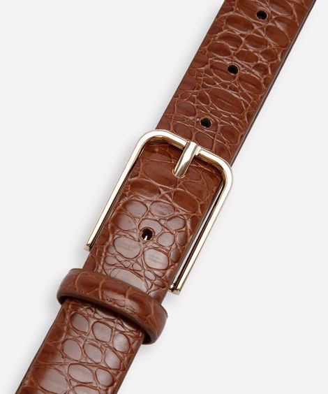 cinto croco com fivela retangular marrom