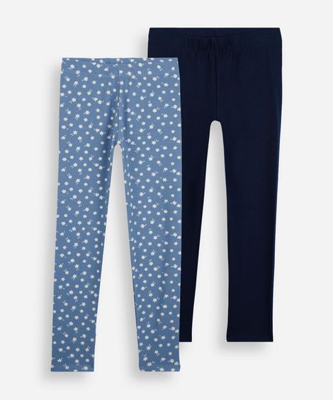 kit de 2 calças legging infantil de algodão colorido
