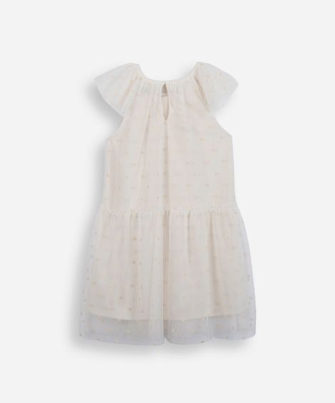 vestido infantil de tule com recorte poá off white