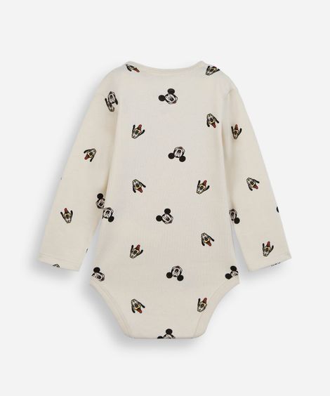 body infantil de algodão manga longa mickey bege