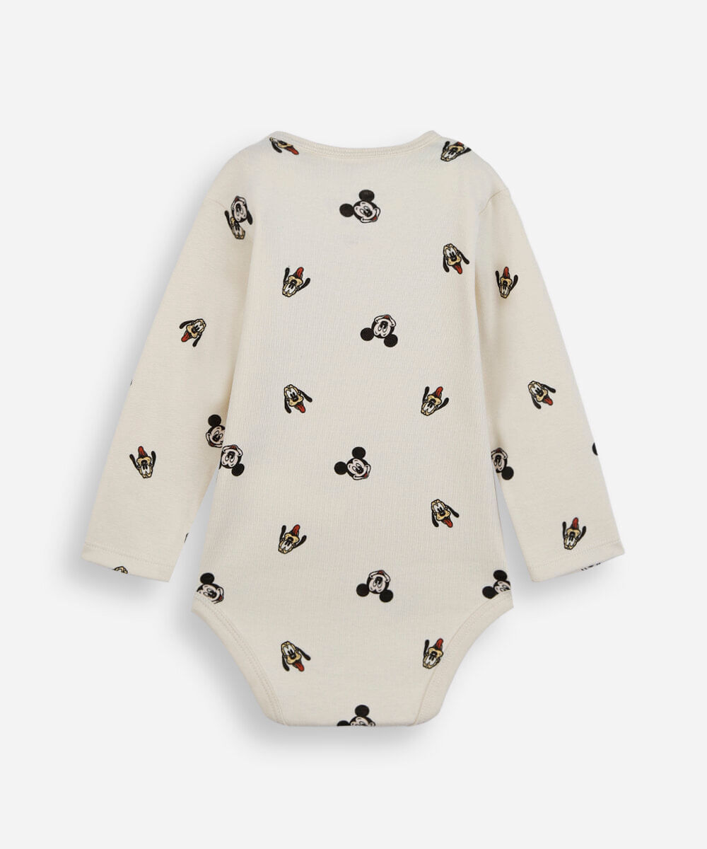 body infantil de algodão manga longa mickey bege