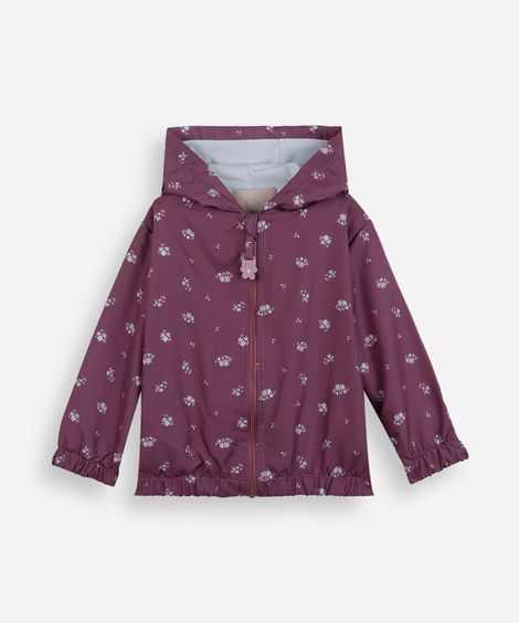 jaqueta corta vento infantil com capuz floral colorida