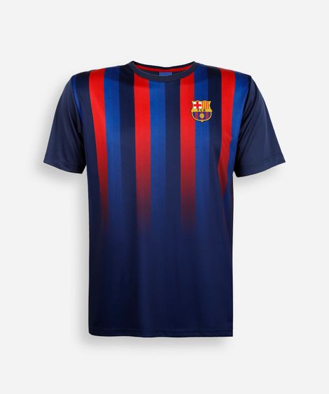 camiseta esportiva  juvenil manga curta barcelona listrada azul