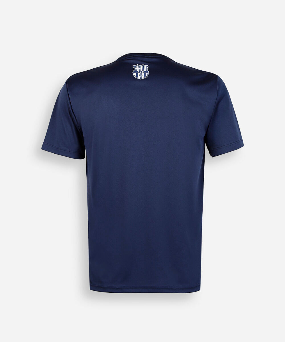 camiseta esportiva  juvenil manga curta barcelona listrada azul