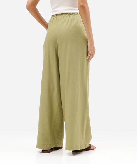 calça estilo pijama wide leg feminina com linho verde