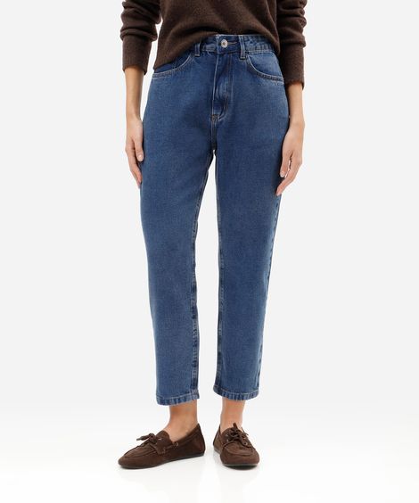 calça mom feminina jeans cintura alta azul