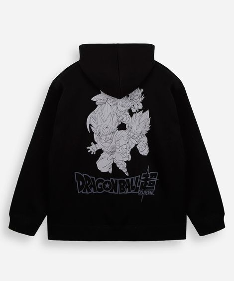 blusão oversized juvenil de moletom com capuz dragonball preto