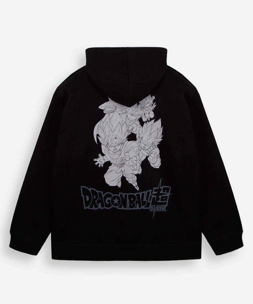 blusão oversized juvenil de moletom com capuz dragonball preto