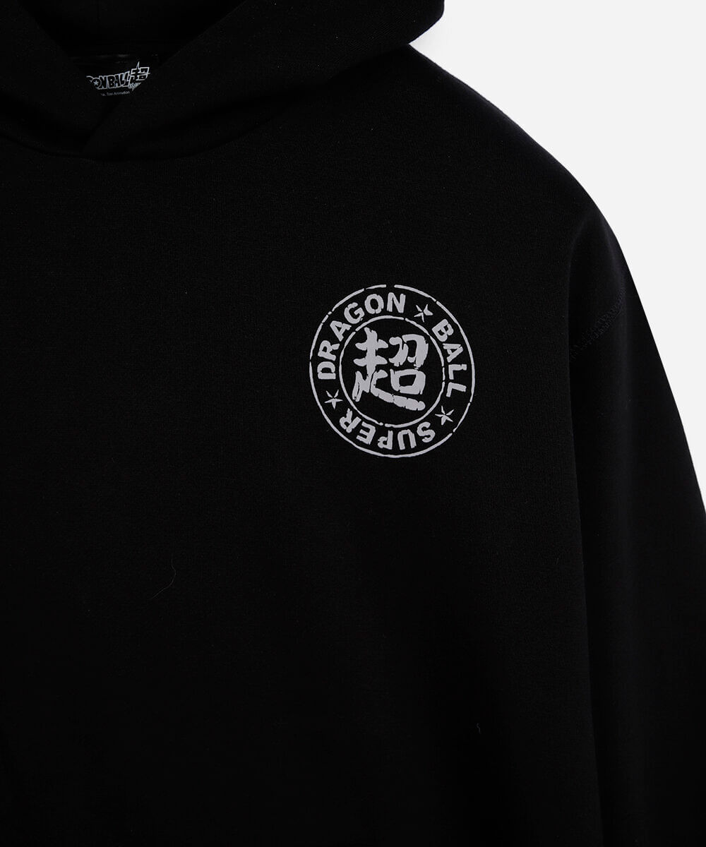 blusão oversized juvenil de moletom com capuz dragonball preto