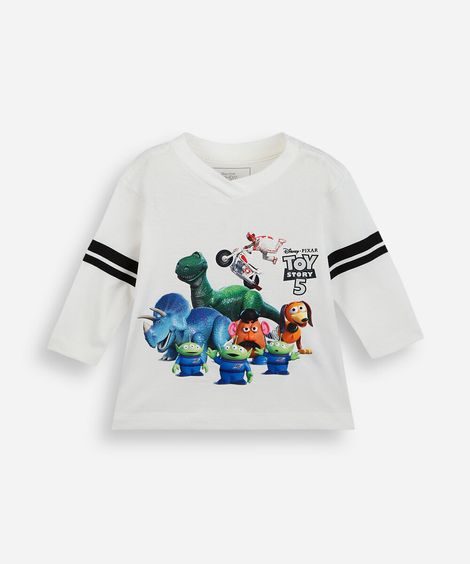 camiseta infantil de algodão manga longa toy story off white