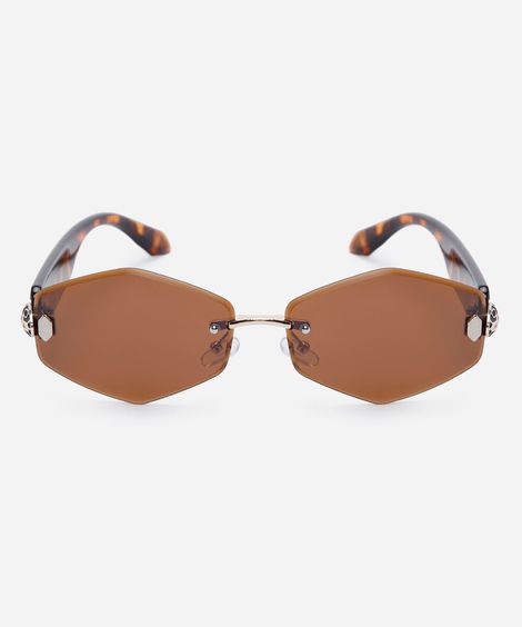 óculos de sol feminino oval de metal tartaruga triton marrom