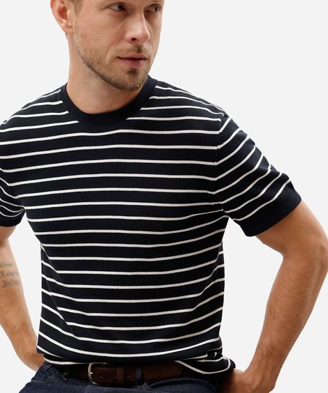 camiseta masculina de tricot listrada azul