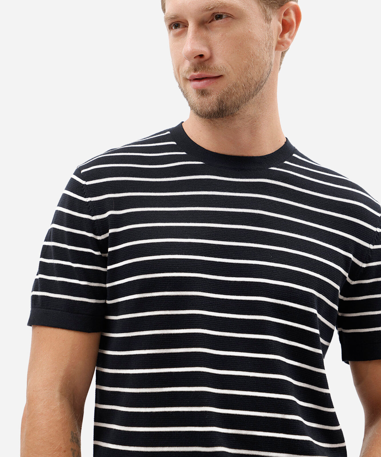 camiseta masculina de tricot listrada azul
