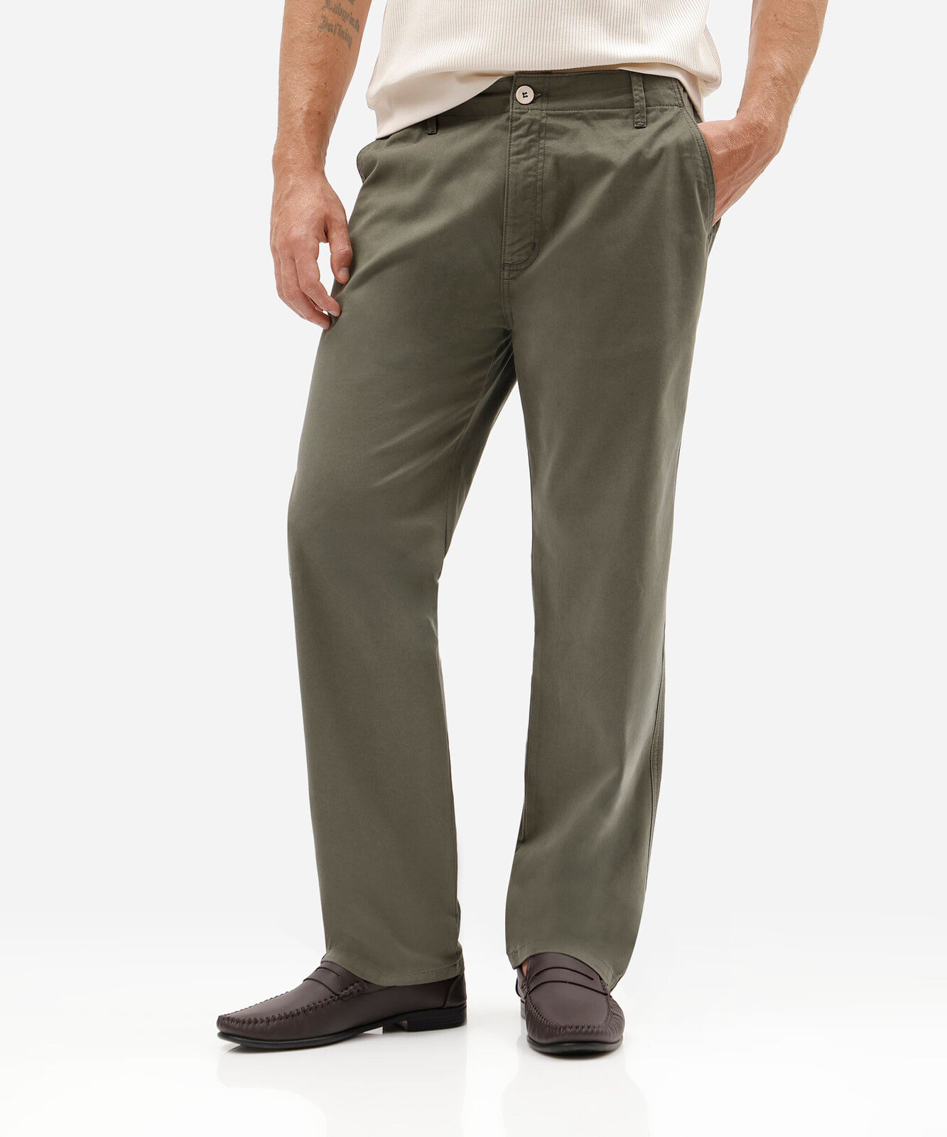 calça reta masculina de sarja verde