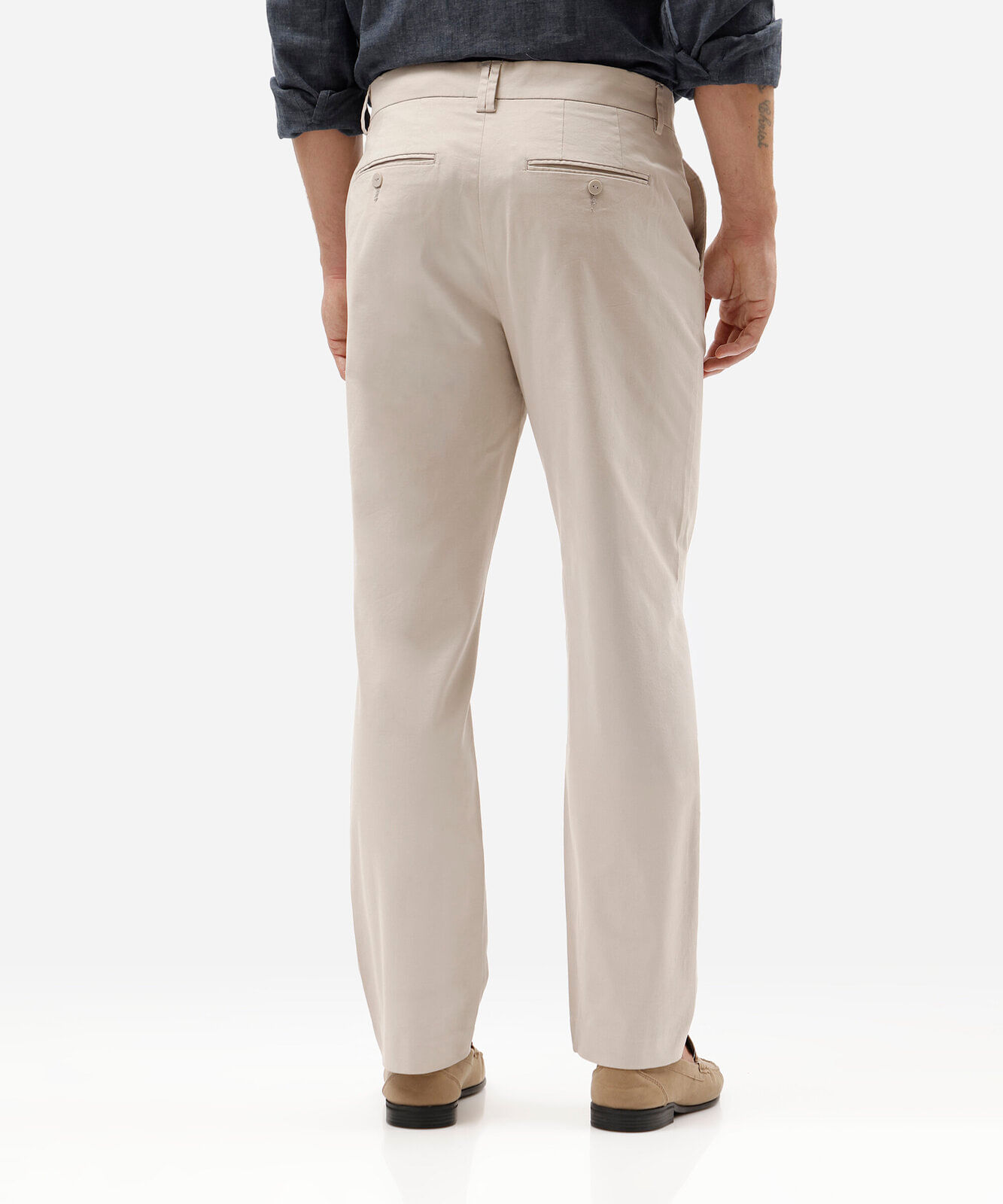 calça reta chino masculina de sarja bege