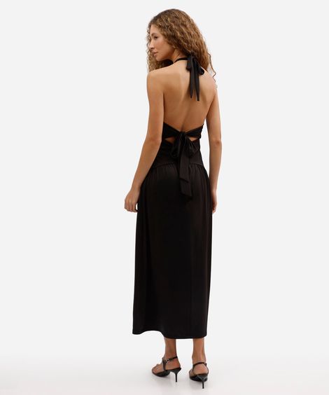 vestido midi feminino halterneck preto