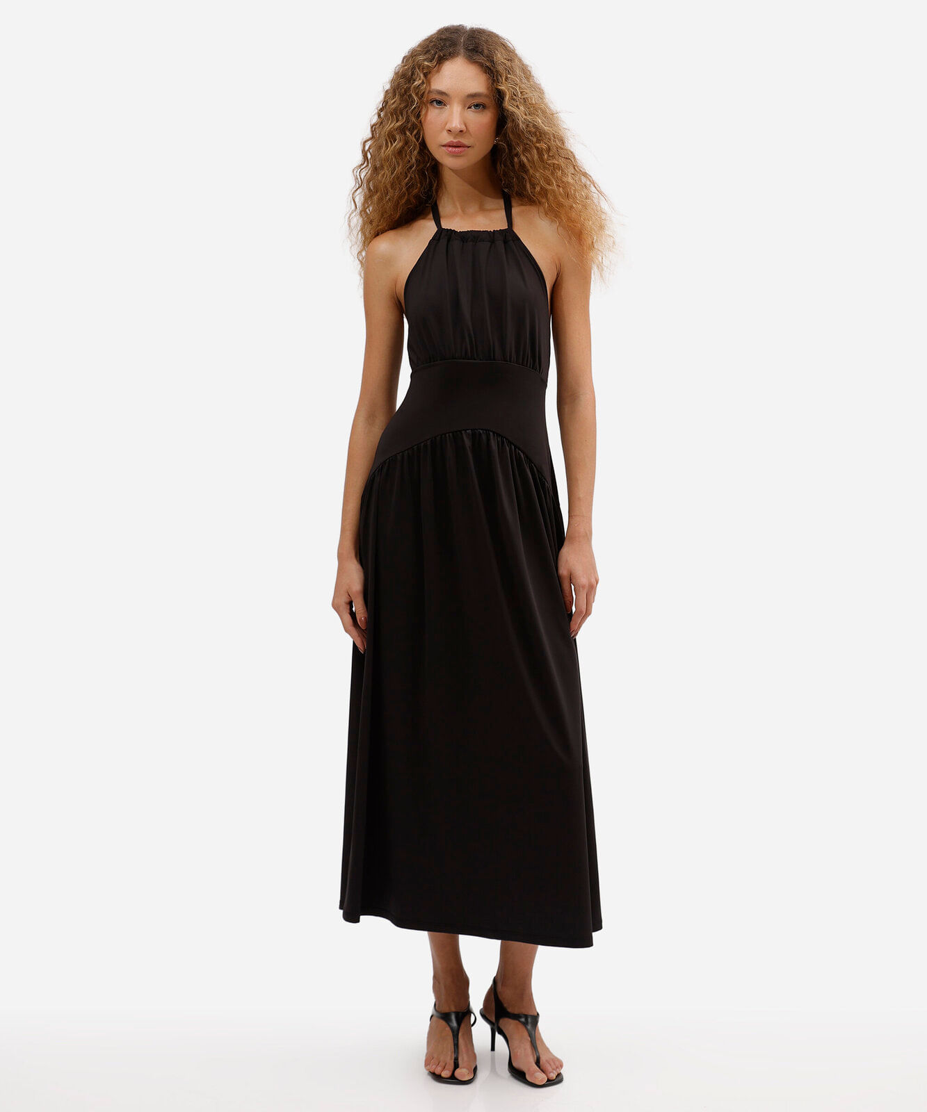 vestido midi feminino halterneck preto