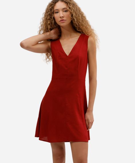 vestido curto feminino com linho decote v vermelho
