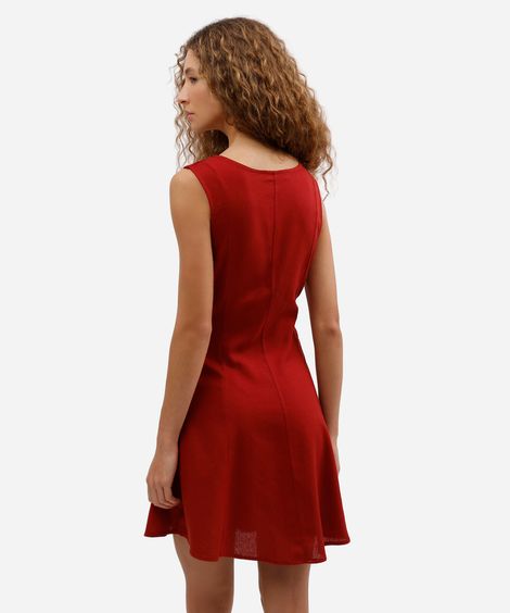 vestido curto feminino com linho decote v vermelho